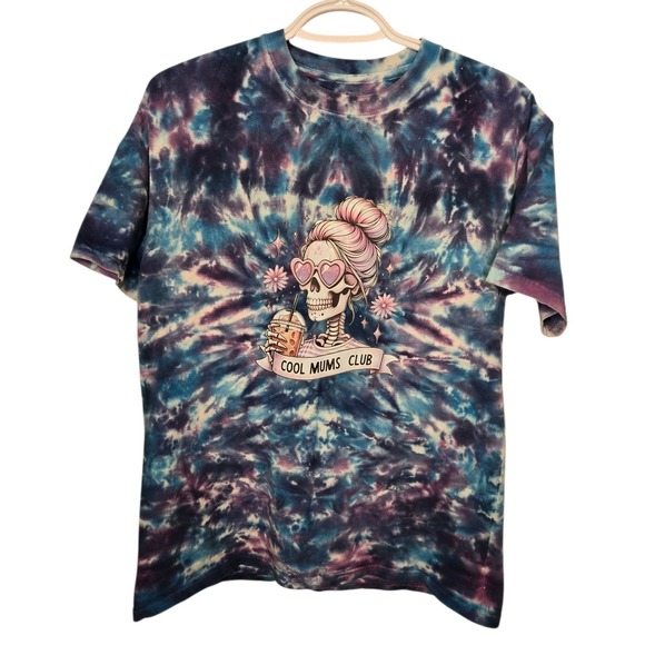 LIQUID BLUE Upcycle Tie Dye Womens Graphic Tee Skull Cool Mom Medium - Picture 2 of 8